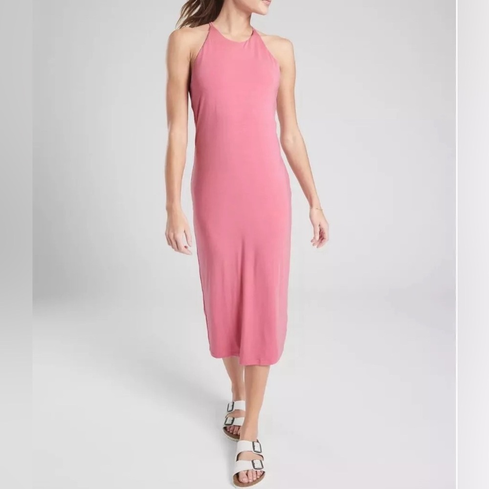 NWT Athleta Mariposa Midi Dress, Guava Rose (Pink), Sz Large Petite